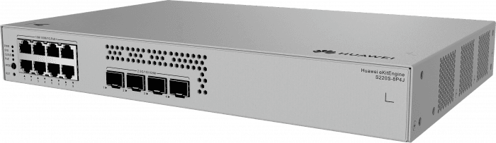 Коммутатор HUAWEI S220S-8P4J (L2, 8*10/100/1000BASE-T PoE+ ports 128W, 4*2.5GE SFP ports, AC power, Fanless)