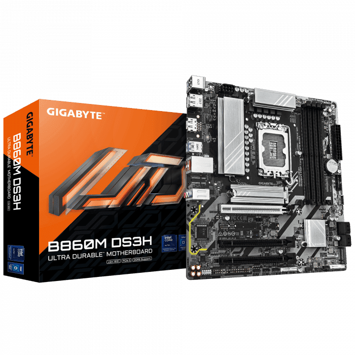 Сист.плата Gigabyte B860M DS3H 1.0, B860, LGA1851, 4xDDR5, 3xPCI-E x16, M2, SATA, 2xDP, HDMI, BOX