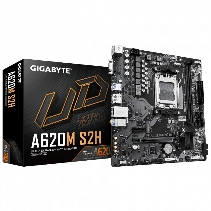 Сист.плата Gigabyte A620M S2H, A620, 2xDDR4, PCI-E4 x16, 1xPCI-E x1, 1xM.2, 4xSATA, HDMI, LAN1GbE, BOX
