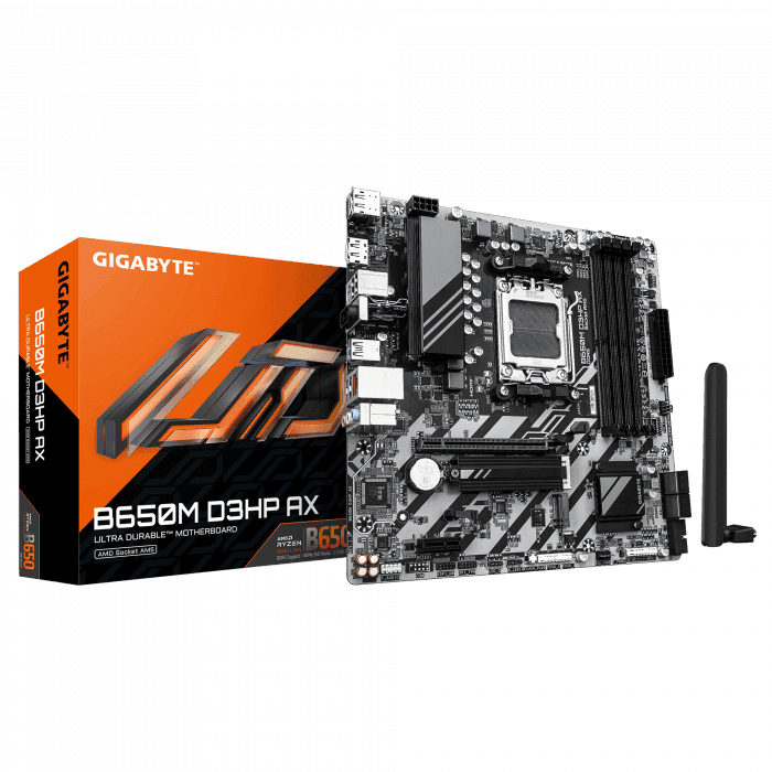 Сист.плата Gigabyte B650M D3HP AX, B650, 4xDDR5, PCI-E4 x16, 1xPCI-E x1, 1xM.2, 6xSATA, HDMI, DPx1,Wi-Fi6E,LAN2.5GbE,BOX