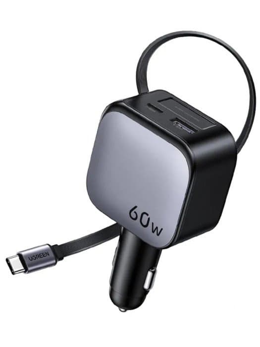 Автомобильное ЗУ Ugreen EC602  60W 1C1A  Fast Car Charger with Retractable Cable, 55212B