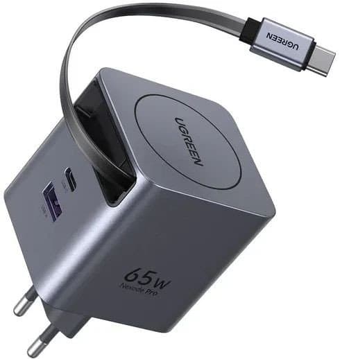 Зарядное устройство UGREEN X615 65W 2C1A GaN Fast Charger with Retractable Cable USB-C, 65825