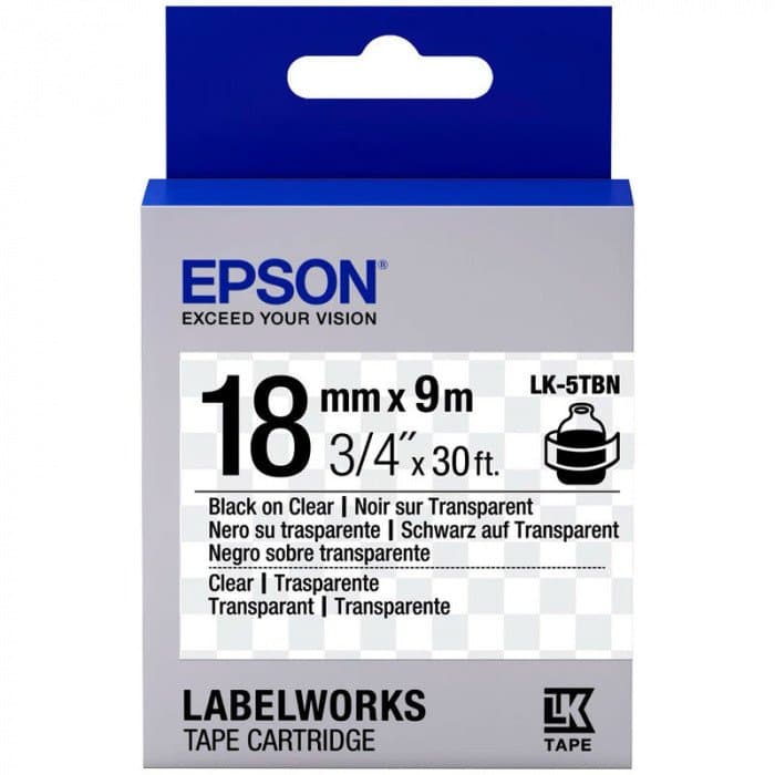 Лента Epson C53S655008	LK-5TBN	Прозрачная лента 18мм, Прозр./Черн., 9м