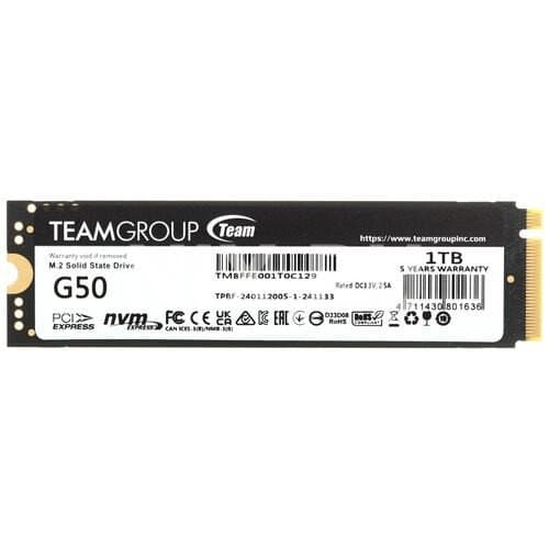 Твердотельный накопитель TeamGroup G50, 1Tb, M2, PCIe 4.0 x4, NVMe 1.4, 5000/4800Mb/s,TM8FFE001T0C129