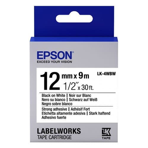 Картридж EPSON с лентой LK-4WBW (повышенной адгезии, 12мм/9м, черн./бел.), C53S654016