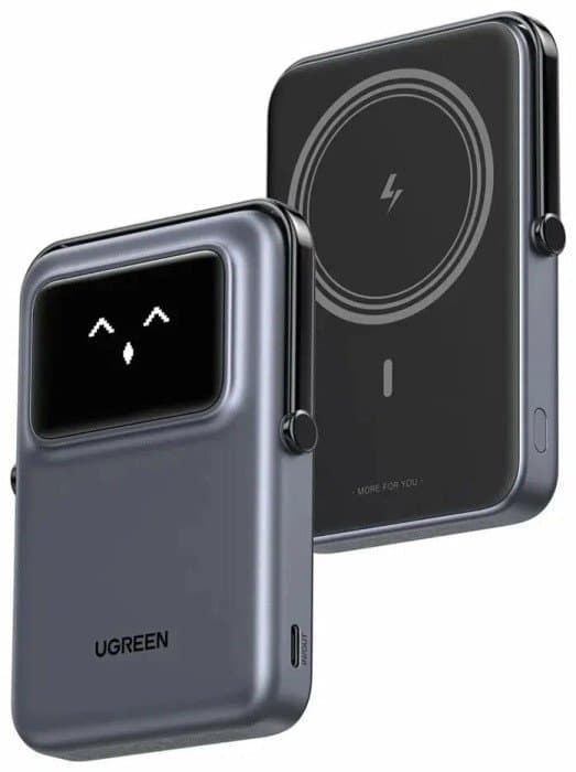 Пауэрбанк UGREEN PB572 45327 10000mAh mini Magnetic Robot Wls 20W(7.5W) USB-C With Hoder Grey