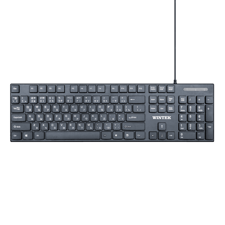 Клавиатура Wintek WS-KB-123, USB, рус/англ/каз, 1.5 м, чёрная