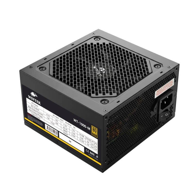 Блок питания Wintek WT-1000-M, 1000W, 24 pin, 2*P8(4+4), 4*P6+2, 6*SATA, 3*MOLEX,1*PCI-E 5.0, Bronze