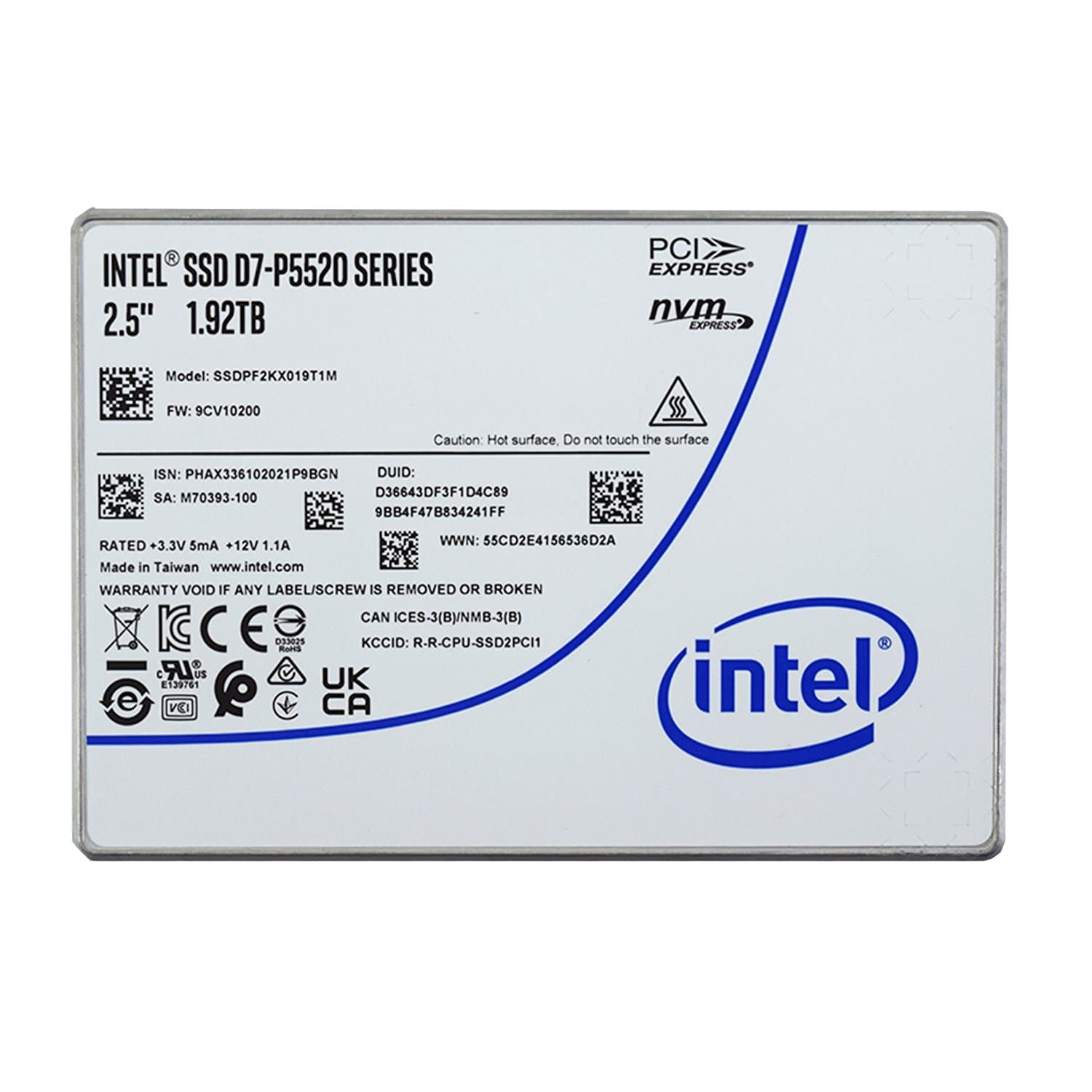 SSD U.2 1920 GB Intel D7-P5520, SSDPF2KX019T1M1, NVMe
