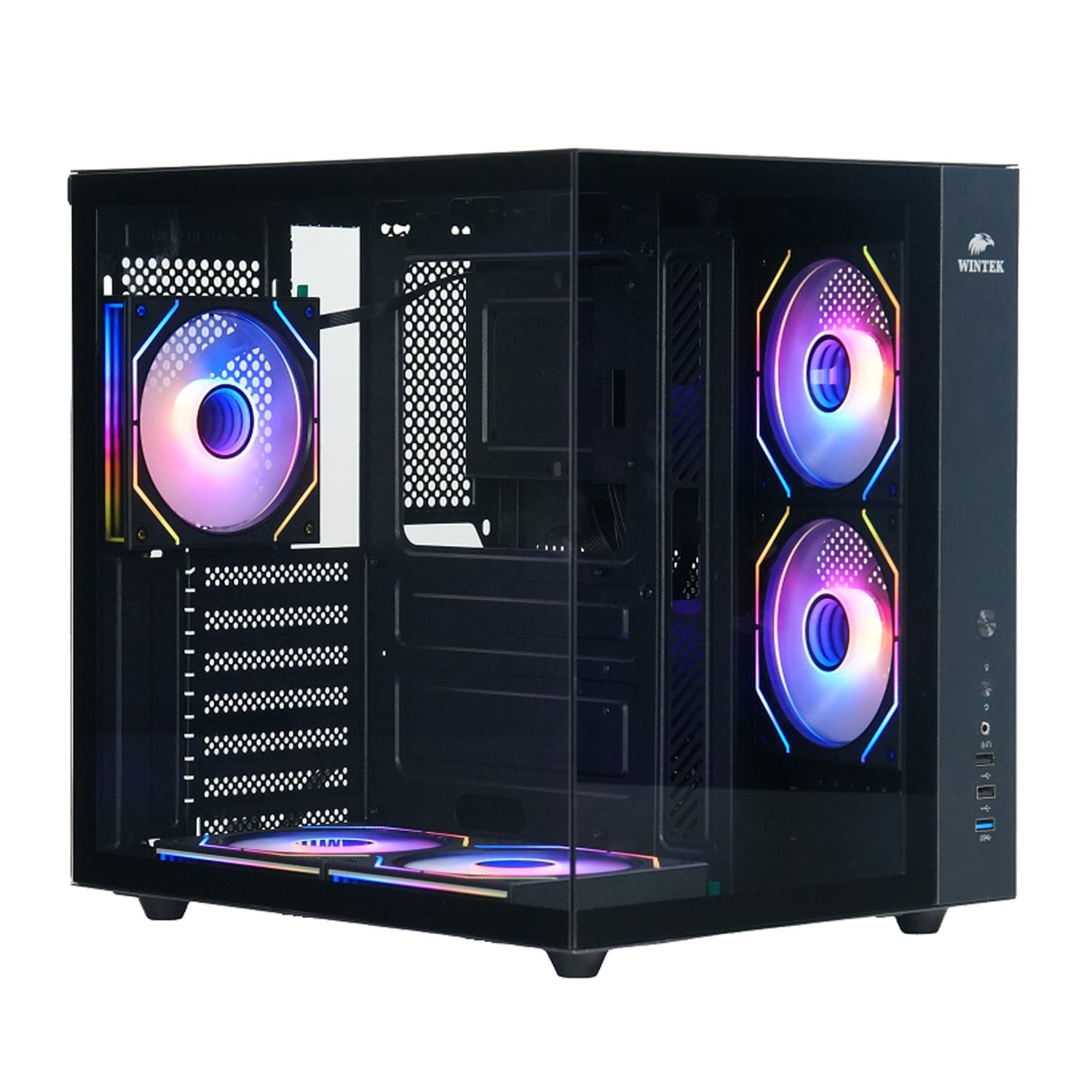Case ATX midi tower  Wintek, Cube pro V909-B TG, (без БП), black