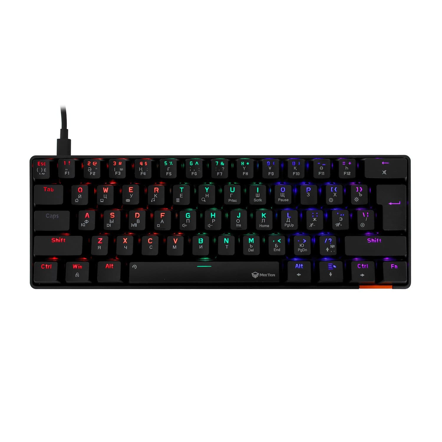 KeyBoard  USB, Meetion MK005, Mechanical, Blue switch, 61 keys EN/RU/KZ, Cable USB-C, Black