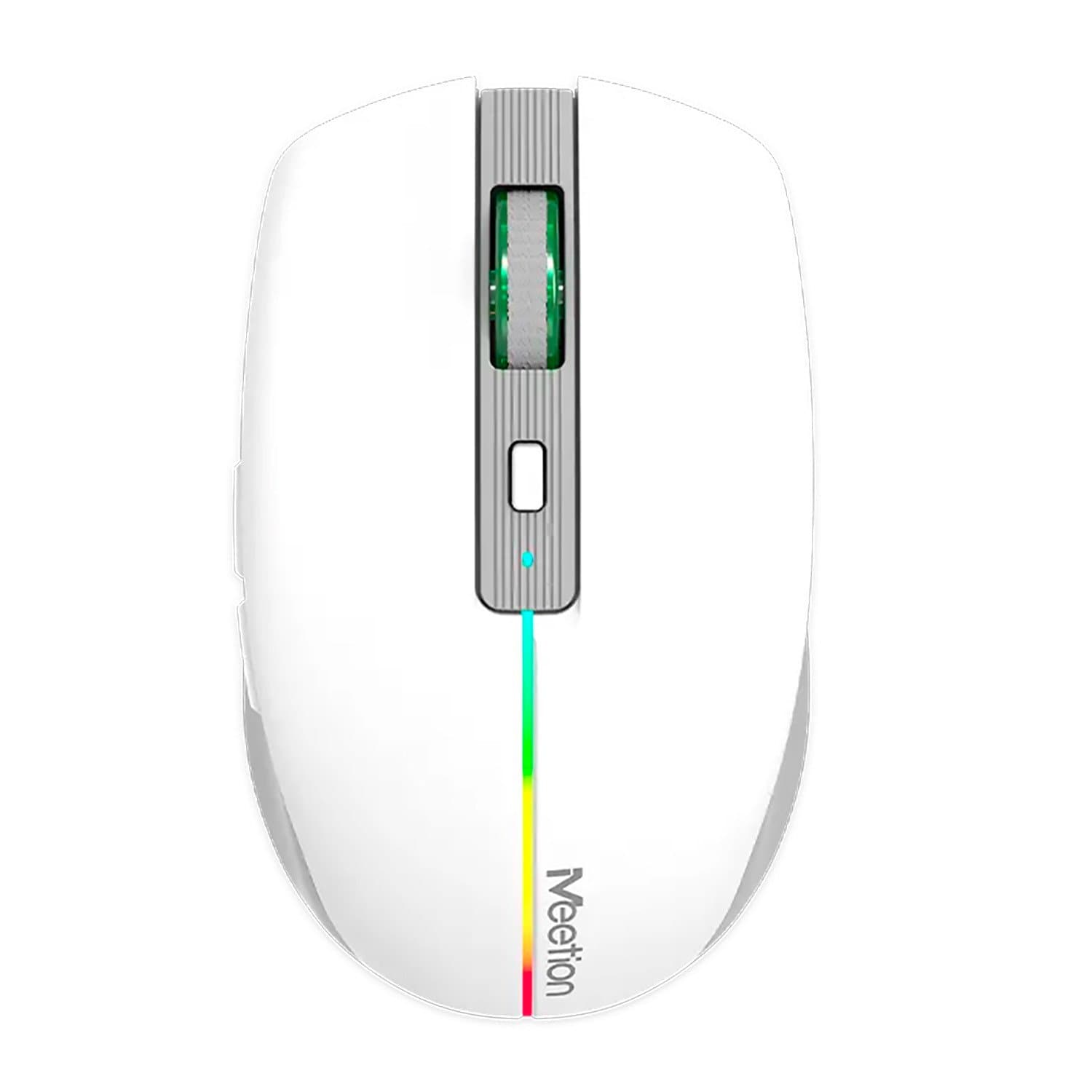 Mouse Meetion BTM002, Wireless, optical, 1600DPI, 5 Button, li-pol, USB, 2.4 GHz/BT, White