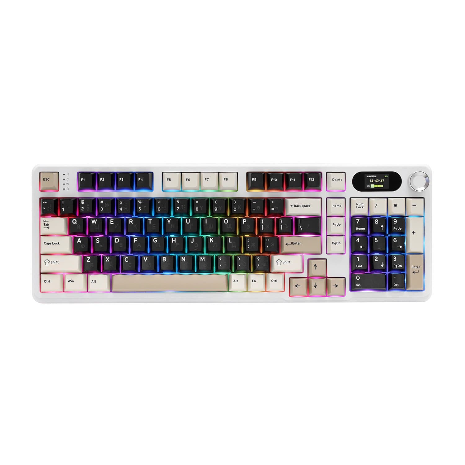 KeyBoard USB, Attack Shark X98Pro, Linear Blueberry switch, 99 keys, 2,4/BT/cable, LEDscreen. white