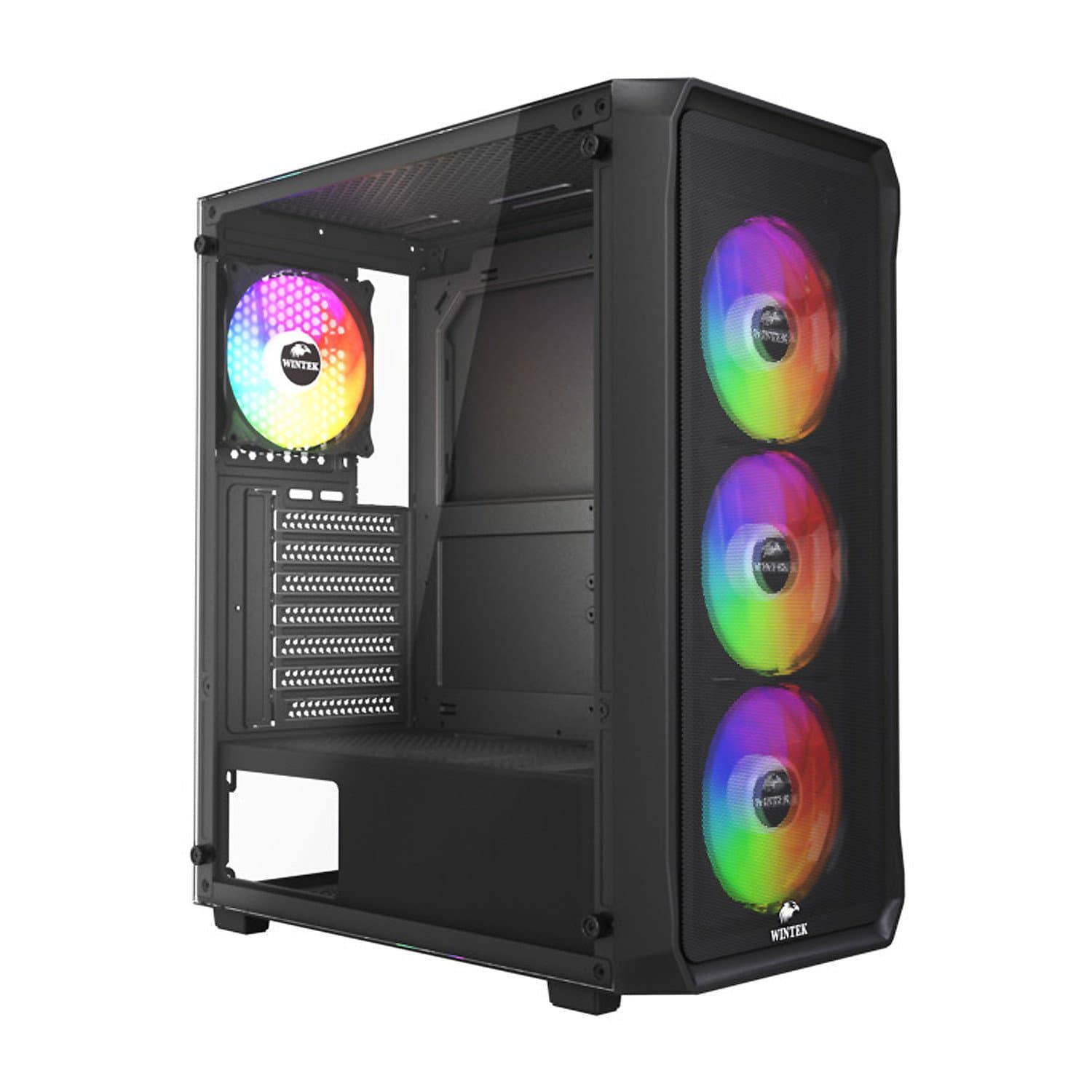 Case ATX midi tower  Wintek Tornado Pro, PS195-B-M TG, (без БП), Black