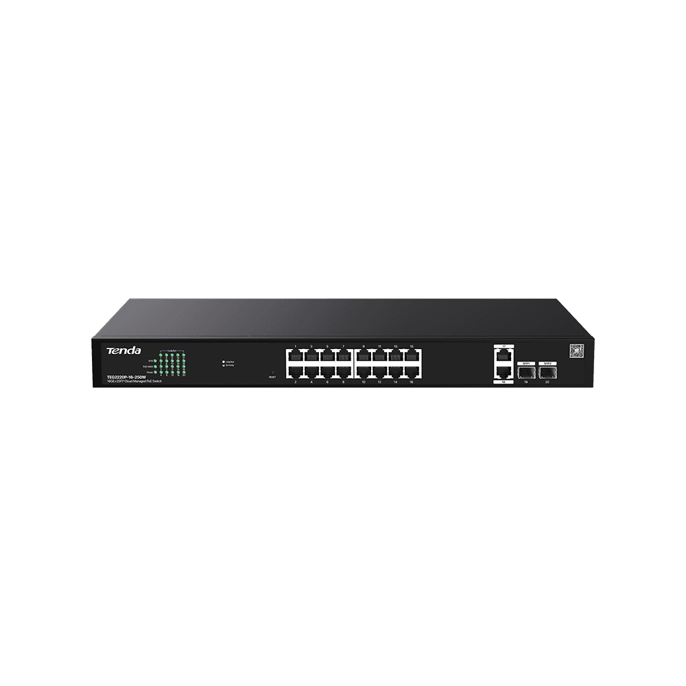 PoE-коммутатор с облачным управлением 18GE+2SFP Tenda TEG2220P-16-250W с 16-Port PoE черный