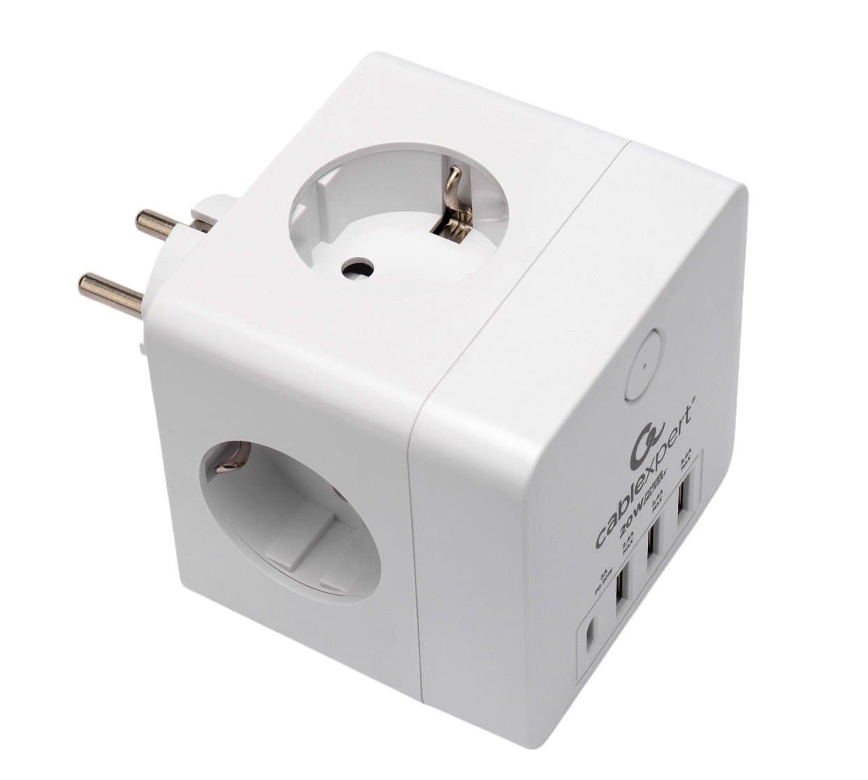 Сетевой фильтр Cablexpert Cube, CUBE-4-CU3-W, 4р, 16А, 1xType-C PD, 3хUSB, ур.защ. 2+, коробка белый