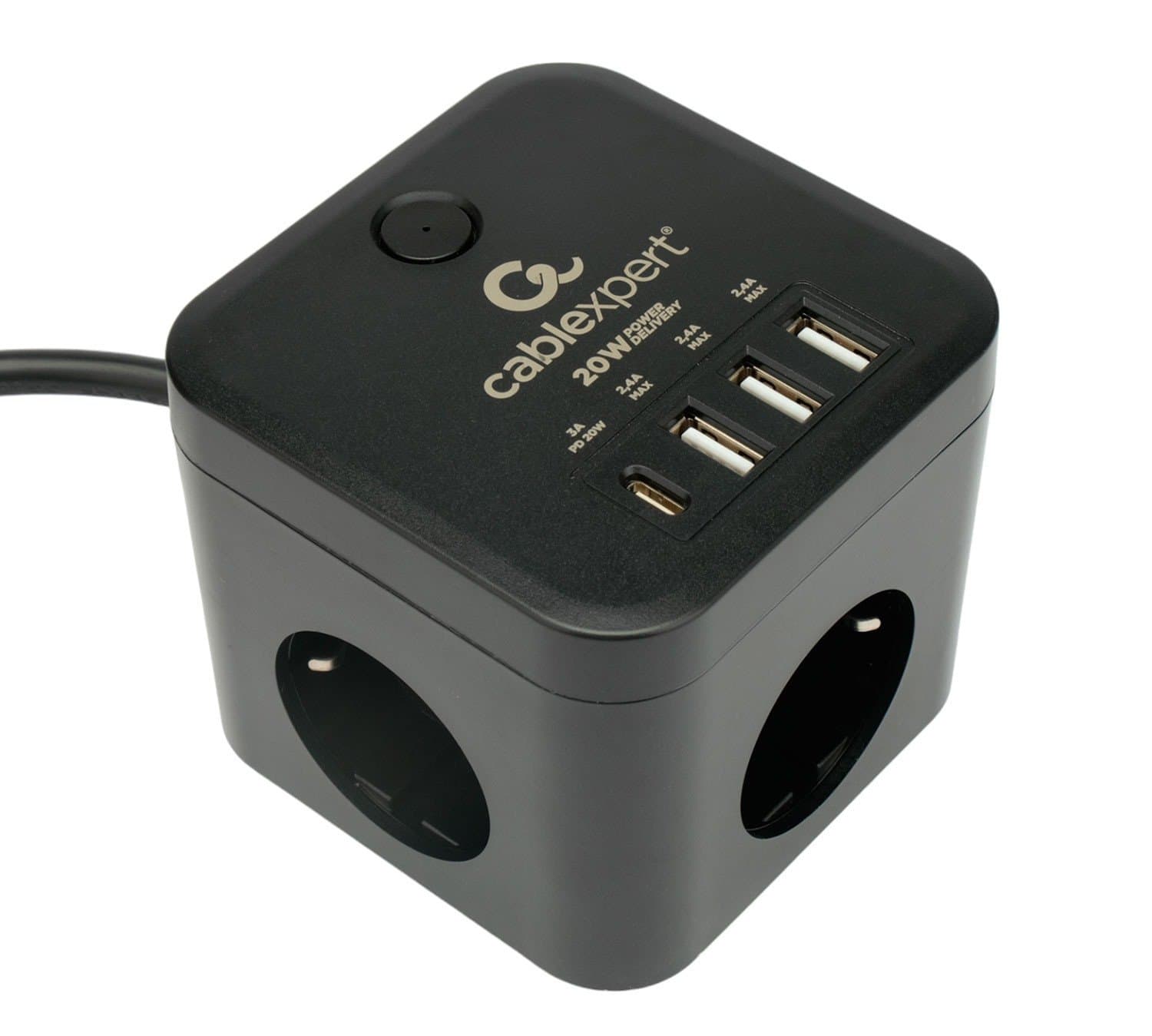 Сетевой фильтр Cablexpert Cube CUBE-3-CU3-B-1.5, 3р, 10А, 1xType-C PD, 3xUSB, 1.5м, ур.защ.4+ черный