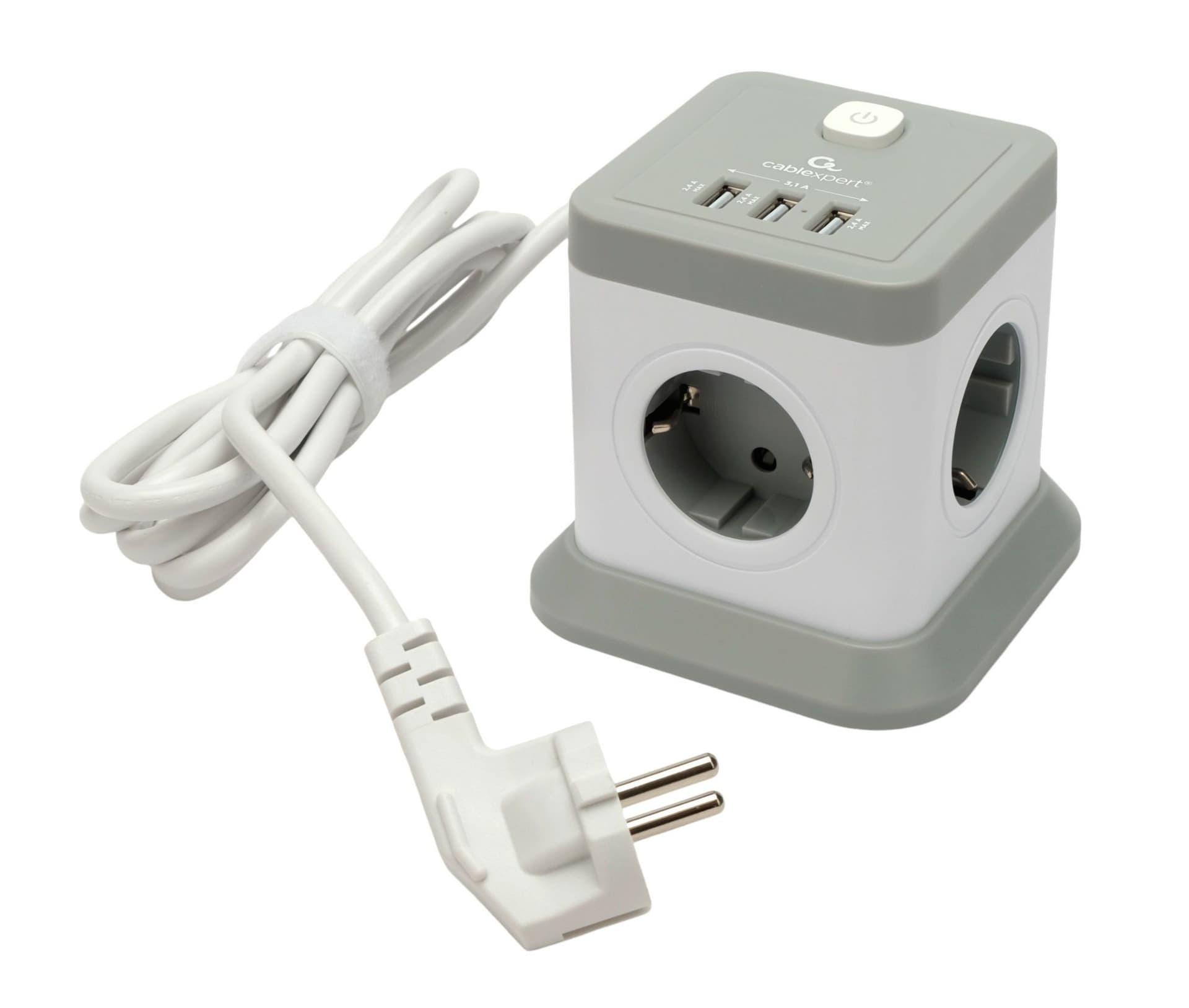 Сетевой фильтр Cablexpert Tower, TWR-4-U3-W-2, 4р, 10А, 3xUSB, 3.1А, 2м, ур.защиты 2+, коробка белый