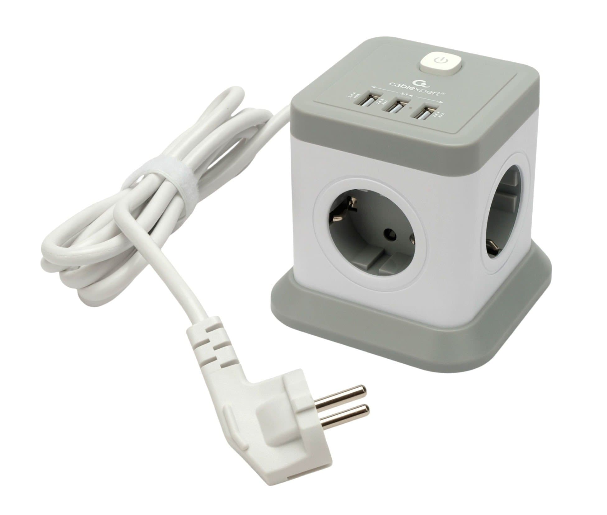 Сетевой фильтр Cablexpert Tower, TWR-4-U3-W-2, 4р, 10А, 3xUSB, 3.1А, 2м, ур.защиты 2+, коробка белый