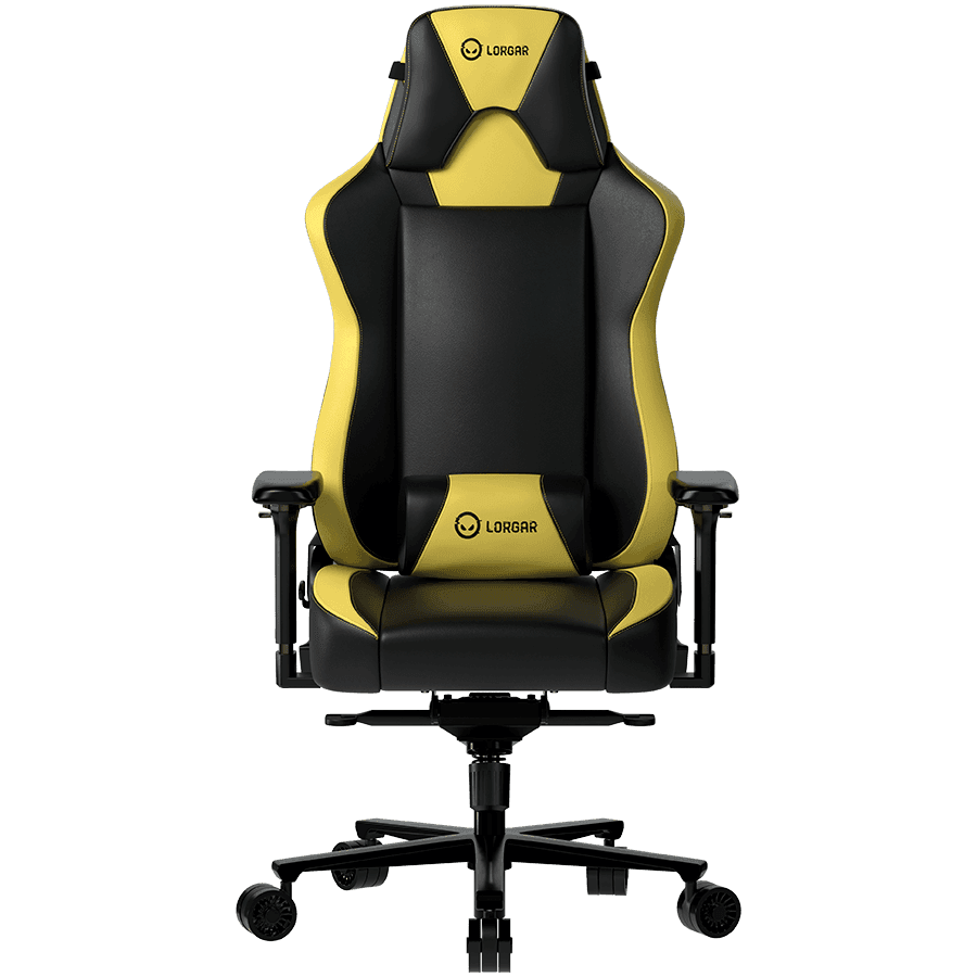 LORGAR Base 311, Gaming chair, PU eco-leather, 1.8 mm metal frame, multiblock mechanism, 4D armrests, 5 Star aluminium base, Class-4 gas lift, 75mm PU casters, Black + yellow — фото 1