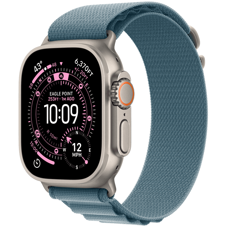 Apple Watch Ultra 3 GPS + Cellular 49mm Natural Titanium Case with Light Blue Alpine Loop - Large,Model A3281