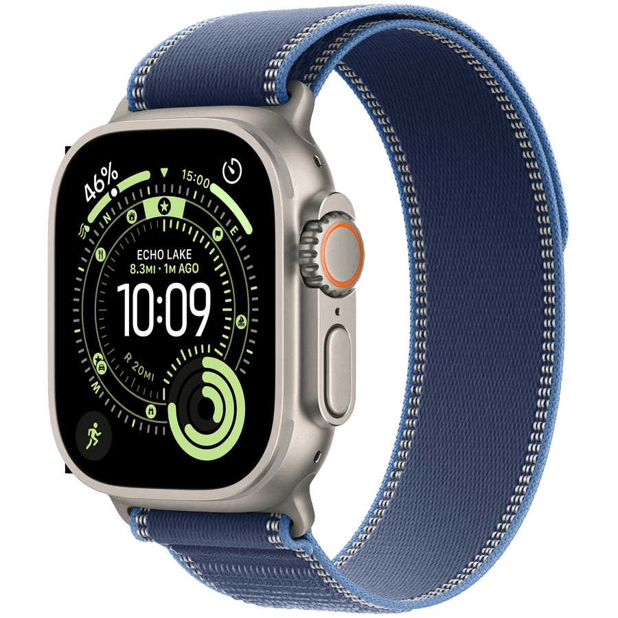 Apple Watch Ultra 3 GPS + Cellular 49mm Natural Titanium Case with Blue/Bright Blue Trail Loop - S/M,Model A3281