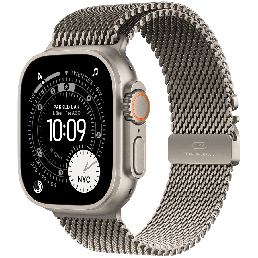Apple Watch Ultra 3 GPS + Cellular 49mm Natural Titanium Case with Natural Titanium Milanese Loop - Large,Model A3281