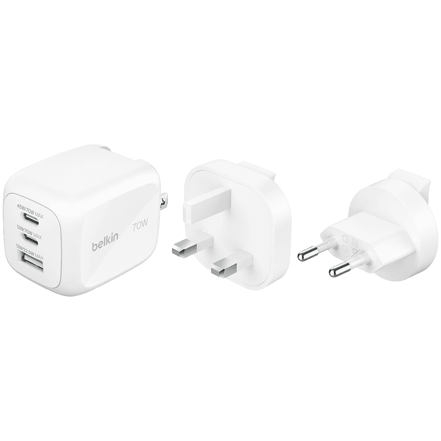 BELKIN 70w 2C1A Wall Charger with interchangable plug tips UK, EU, US