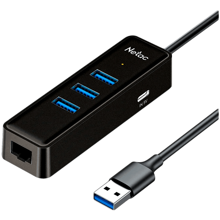 Netac USB Hub WF12, USB-A to USB3.0x3+RJ45+TypeC 5V