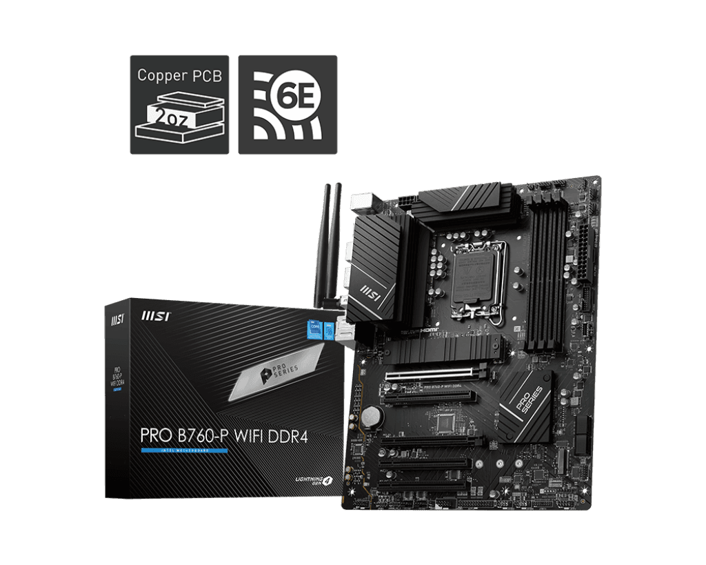 Материнская плата MSI PRO B760-P WIFI DDR4 LGA1700 4xDDR4 4xSATA3 RAID 2xM.2 HDMI DP ATX