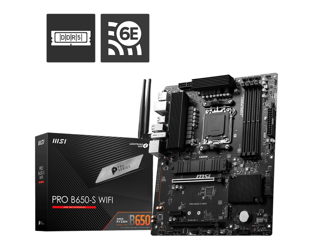 Материнская плата MSI PRO B650-S WIFI AM5 B650 4xDDR5 4xSATA3 RAID 2xM.2 HDMI DP ATX