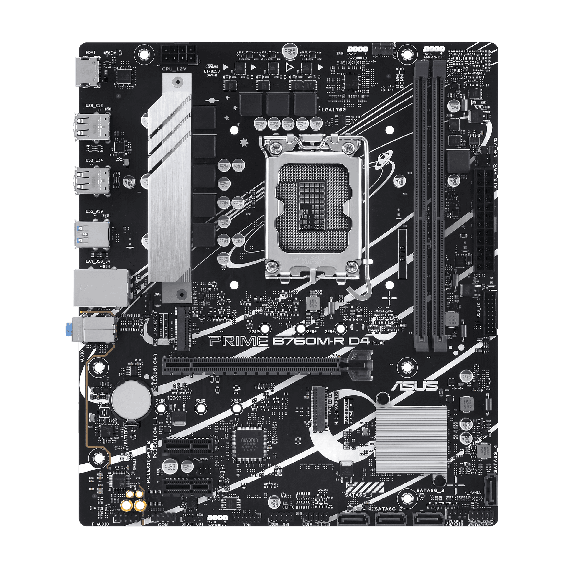 Материнская плата ASUS PRIME B760M-R D4, LGA1700 2xDDR4 4xSATA3 2xM.2 RAID 1xHDMI mATX