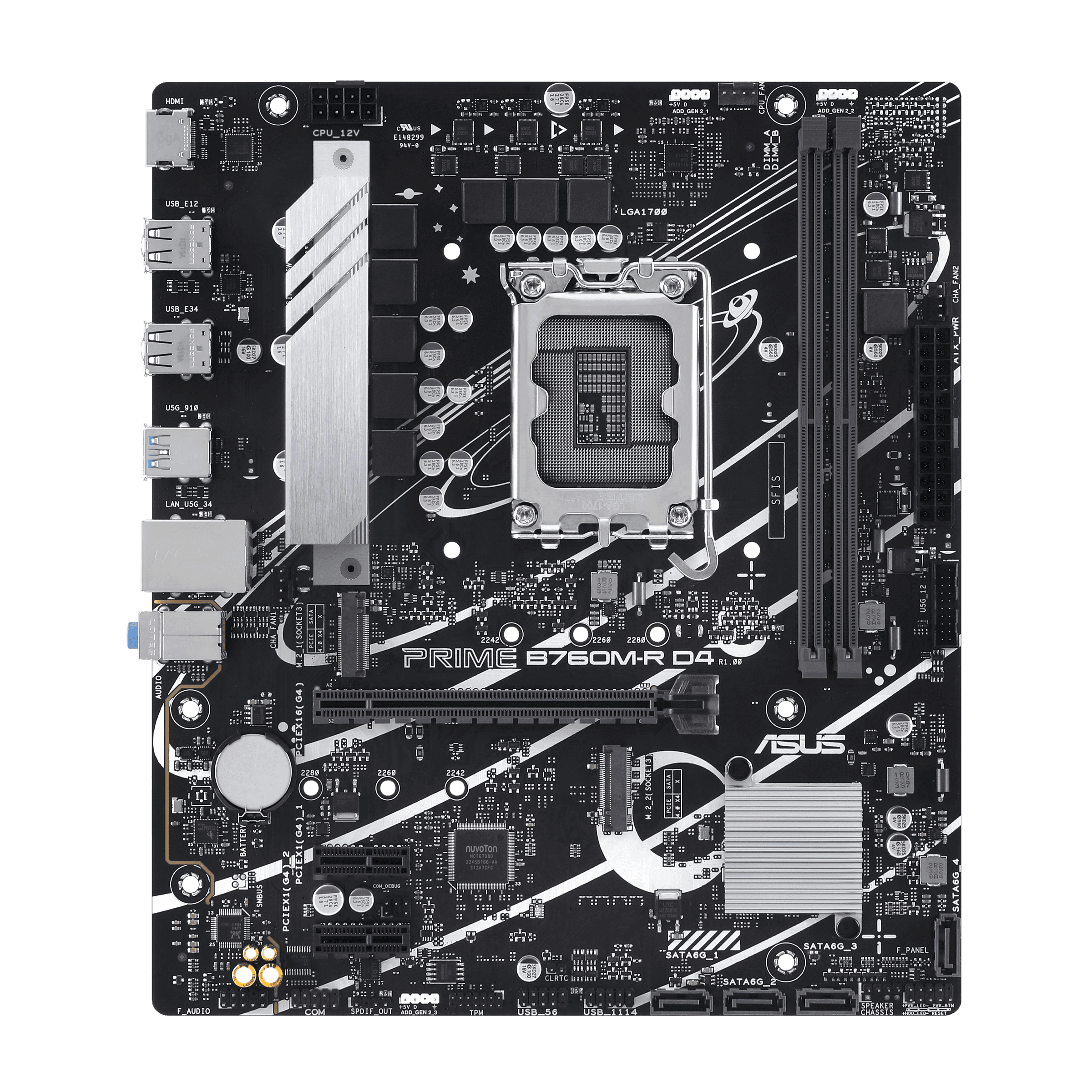Материнская плата ASUS PRIME B760M-R D4, LGA1700 2xDDR4 4xSATA3 2xM.2 RAID 1xHDMI mATX