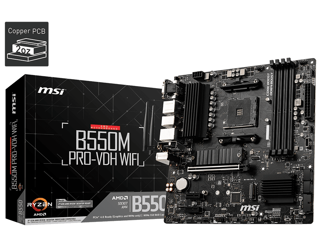 Материнская плата MSI B550M PRO-VDH WIFI AM4 4xDDR4 4xSATA3 2xM.2 VGA HDMI DP mATX