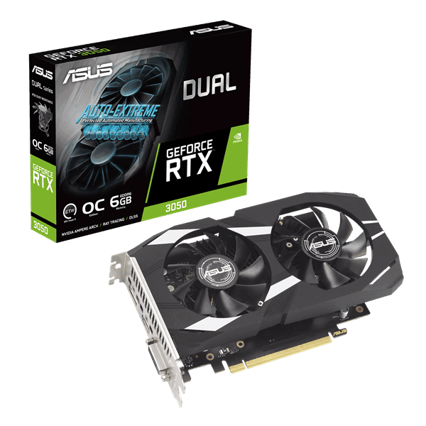 Видеокарта ASUS GeForce RTX 3050 OC GDDR6 6GB 96-bit DVI HDMI DP DUAL-RTX3050-O6G