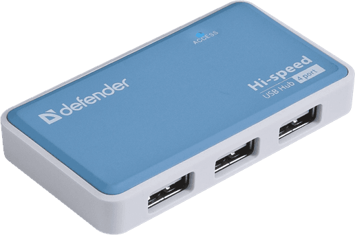 4-портовый мини-разветвитель USB 2.0 Defender Quadro Power (БП в комплекте)