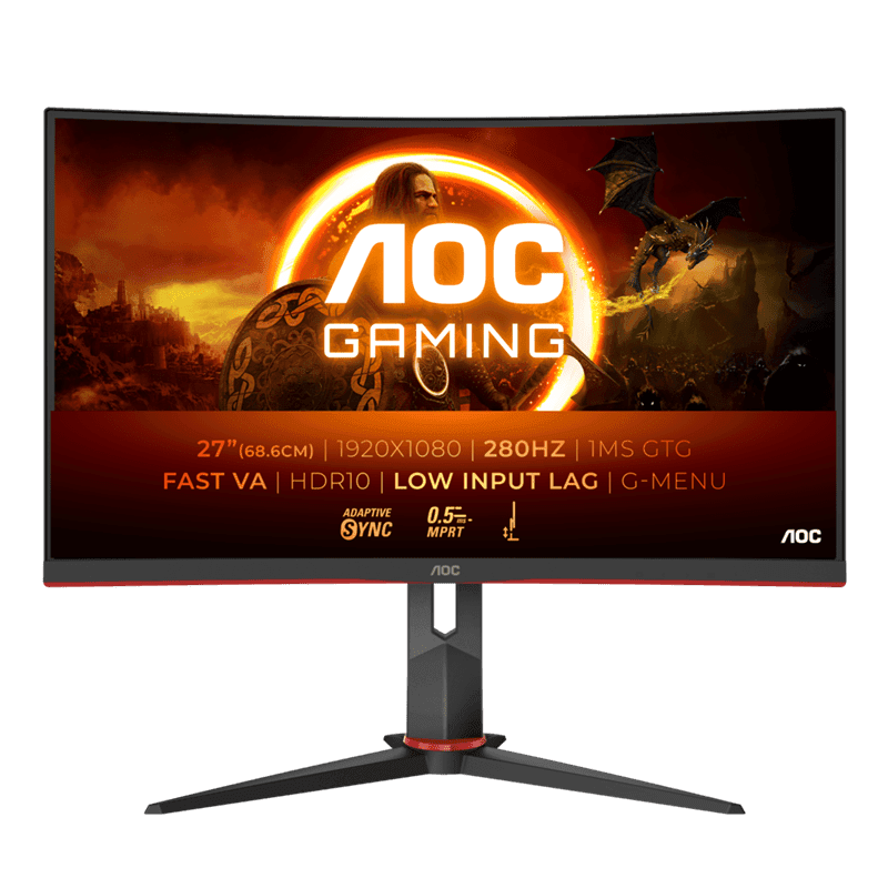 Монитор Игровой 27" AOC C27G2Z3/BK/01 VA 1920x1080 1500R 280Hz 1мс 300кд/м 3000:1 2xHDMI 1xDP Black