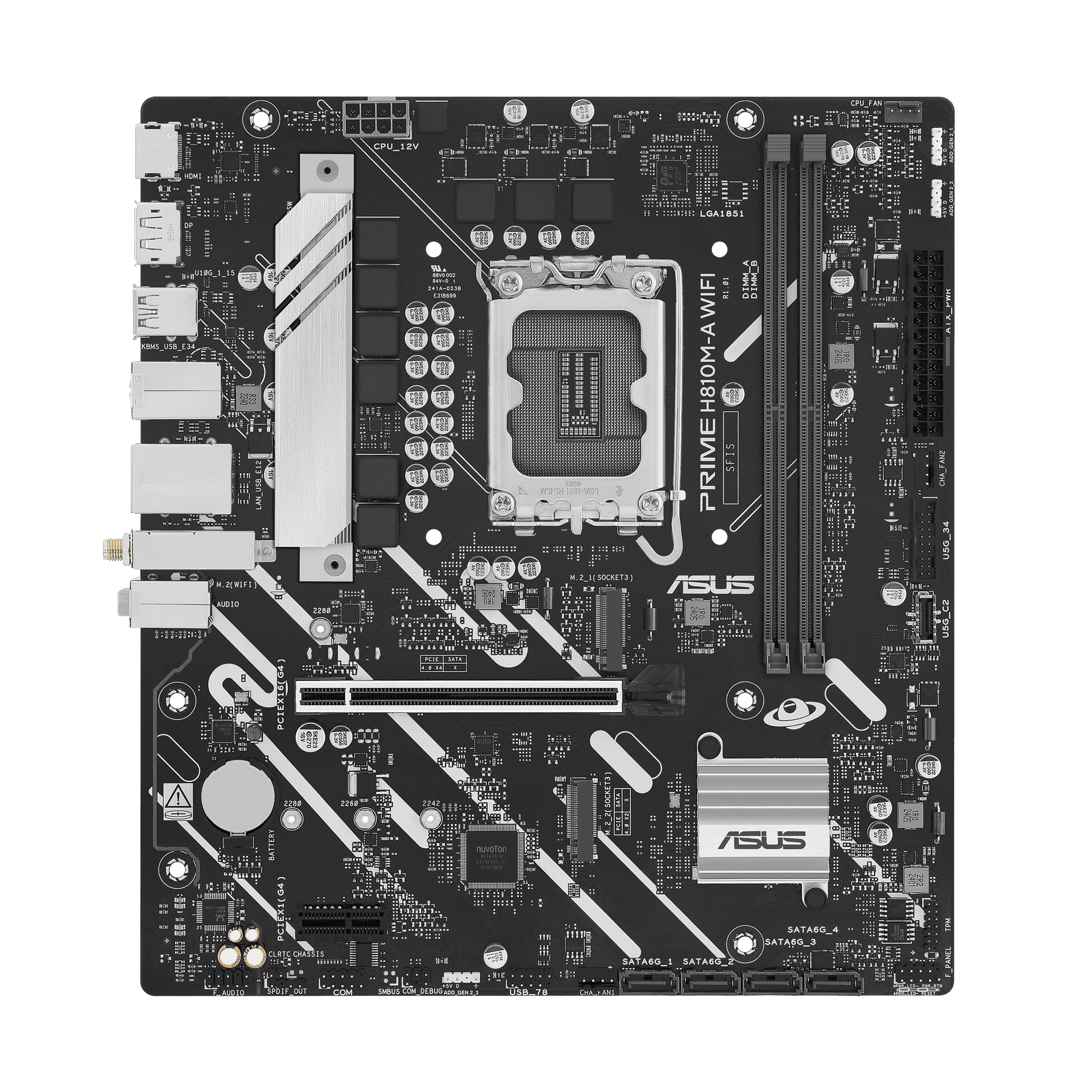 Материнская плата ASUS PRIME H810M-A WIFI, LGA1851 H810 2xDDR5 4xSATA 2xM.2 HDMI DP USB-C mATX