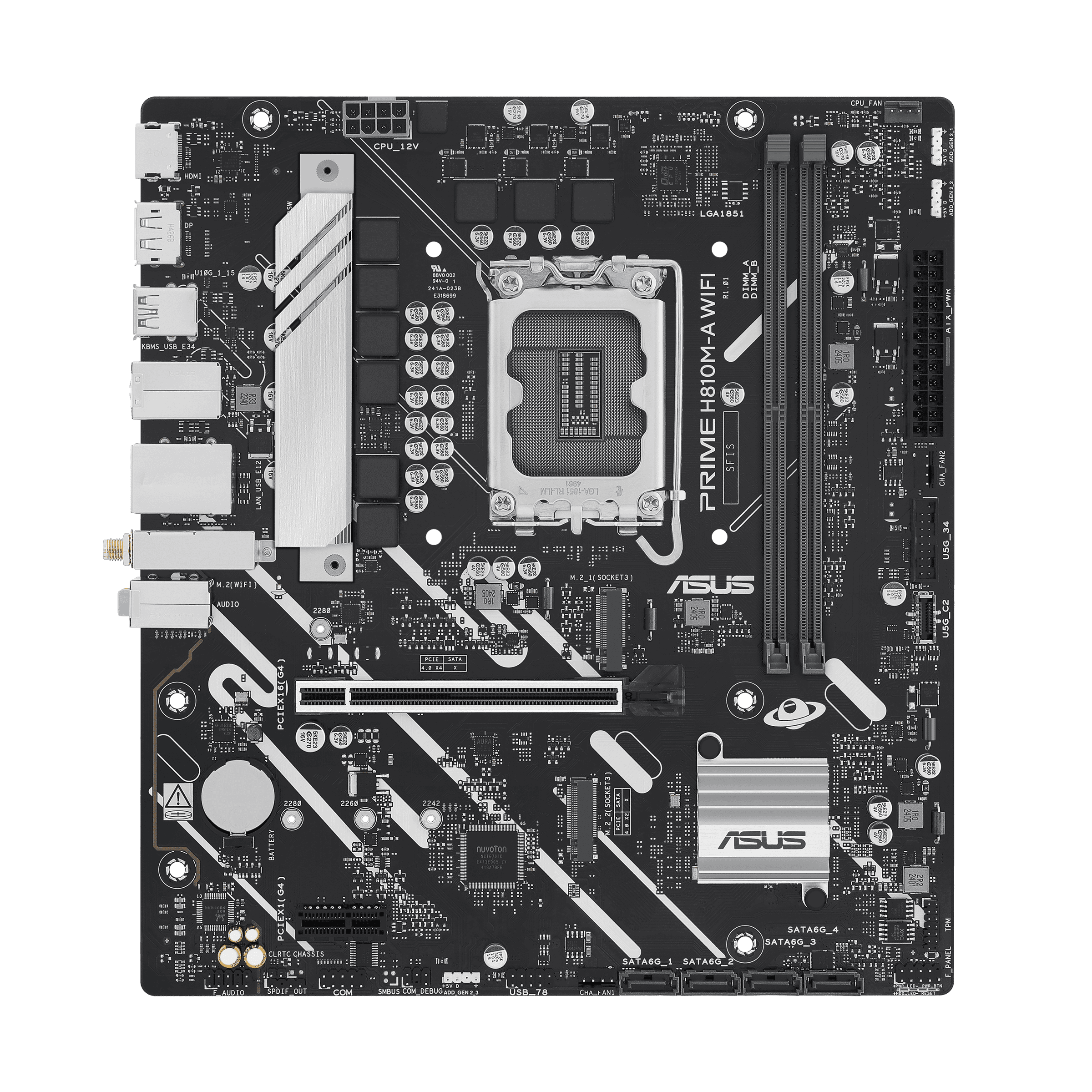 Материнская плата ASUS PRIME H810M-A WIFI, LGA1851 H810 2xDDR5 4xSATA 2xM.2 HDMI DP USB-C mATX