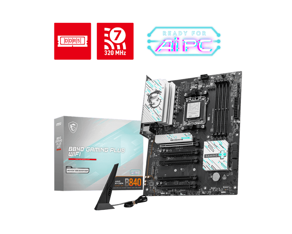 Материнская плата MSI B840 GAMING PLUS WIFI AM5 4xDDR5 4xSATA3 RAID 2xM.2 1xHDMI 1xType-C ATX
