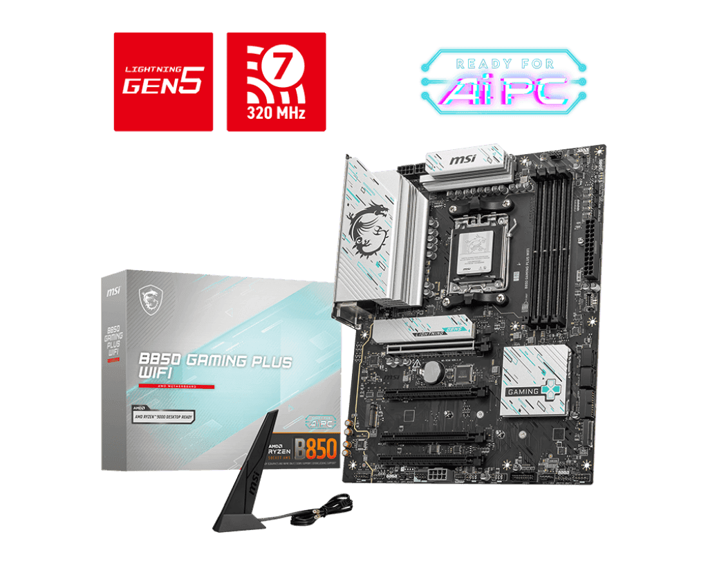 Материнская плата MSI B850 GAMING PLUS WIFI AM5 4xDDR5 4xSATA3 RAID 3xM.2 DP 2xType-C ATX