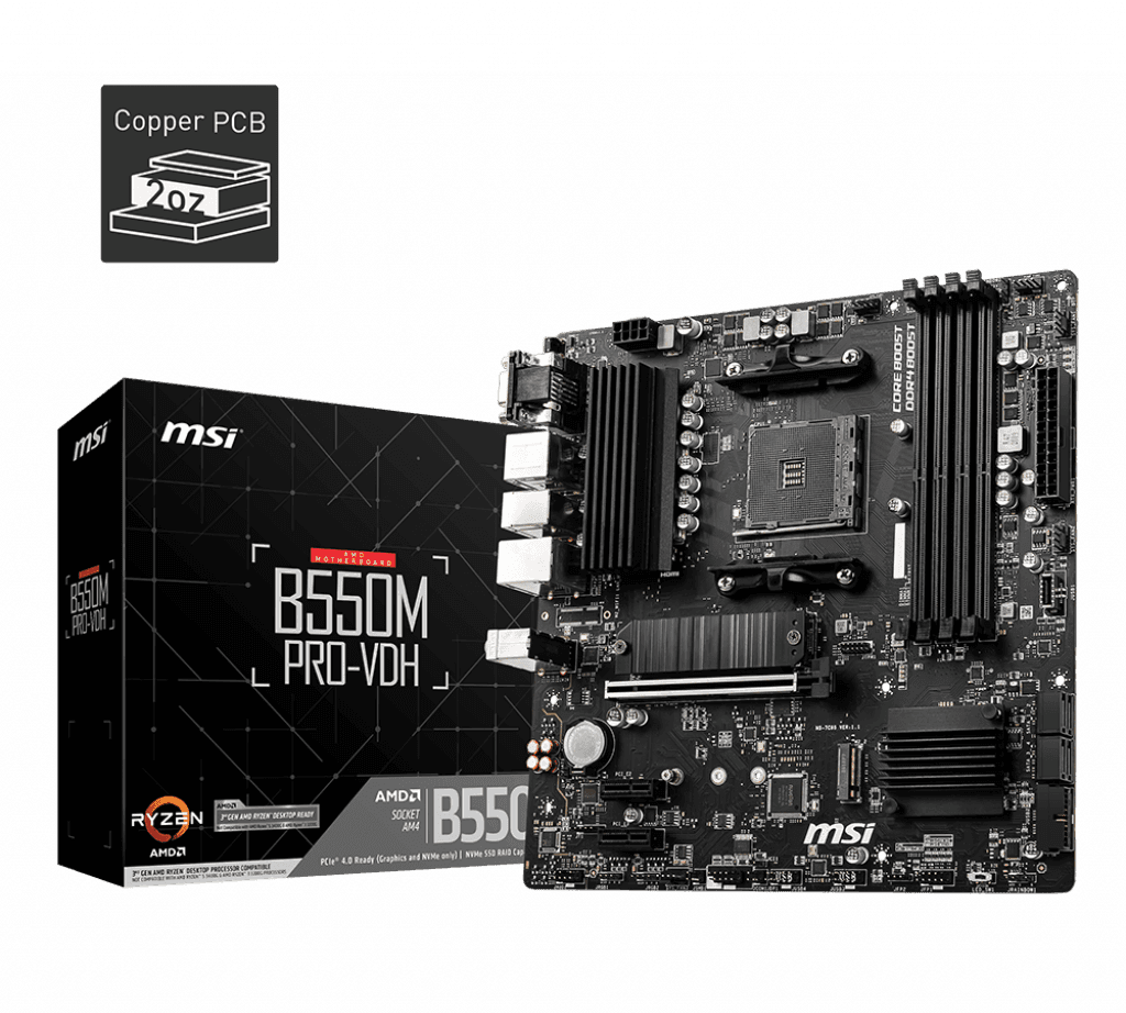 Материнская плата MSI B550M PRO-VDH AM4 4xDDR4 4xSATA3 2xM.2 VGA HDMI DP mATX