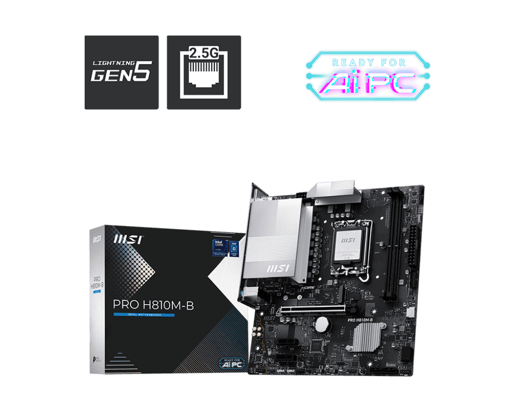 Материнская плата MSI PRO H810M-B LGA1851 2xDDR5 4xSATA3 RAID M.2 HDMI VGA DP mATX