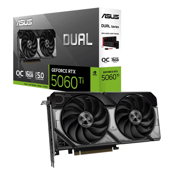 Видеокарта ASUS GeForce RTX 5060 Ti 16Gb, DUAL OC GDDR7 128-bit 1xHDMI 3xDP DUAL-RTX5060TI-O16G