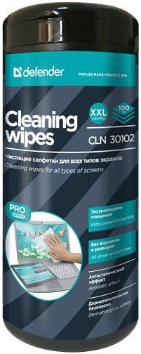 Универсальные чистящие салфетки для экранов Defender CLN 30102 Pro, в тубе 100шт