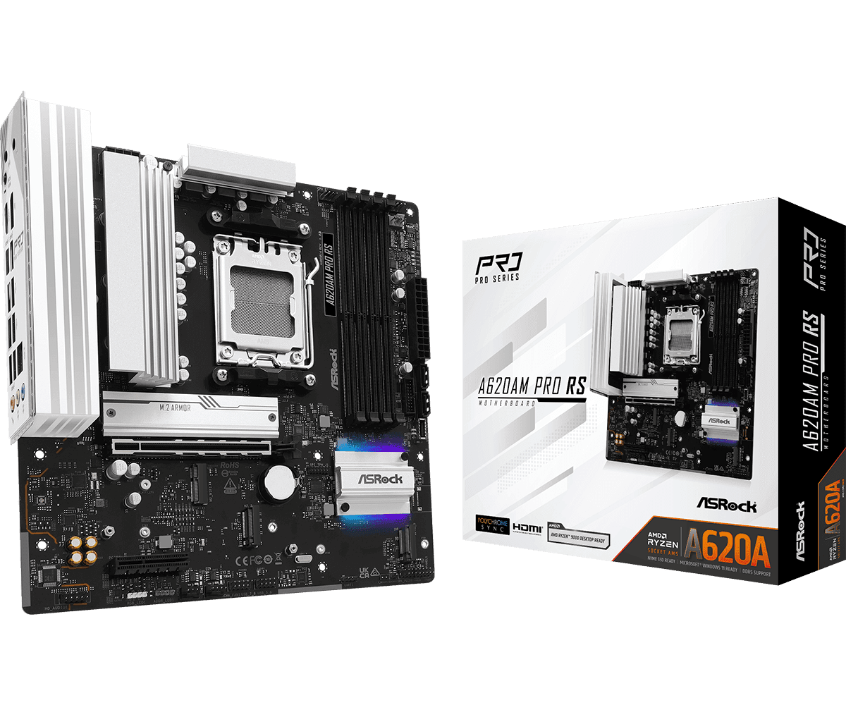 Материнская плата ASRock A620AM PRO RS AM5 4xDDR5 2xSATA3 RAID 3xM.2 Type-C HDMI DP mATX