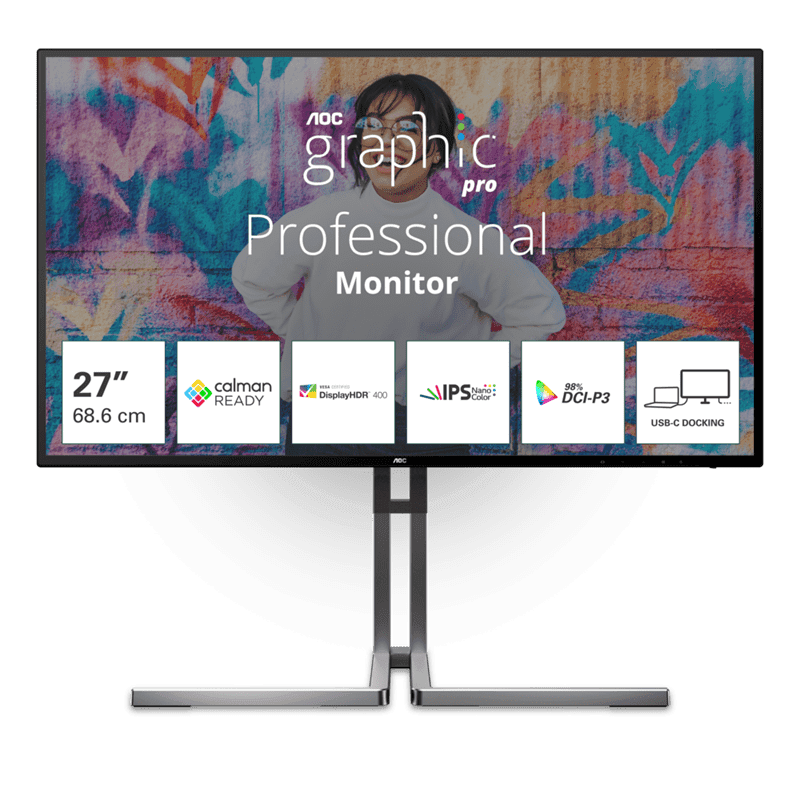 Монитор 27" AOC U27U3CV NanoIPS 3840x2160 60Hz 4ms 400cd/m 1300:1 2xHDMI 1xDP 4xUSB3.2 SP 3Wx2 Black