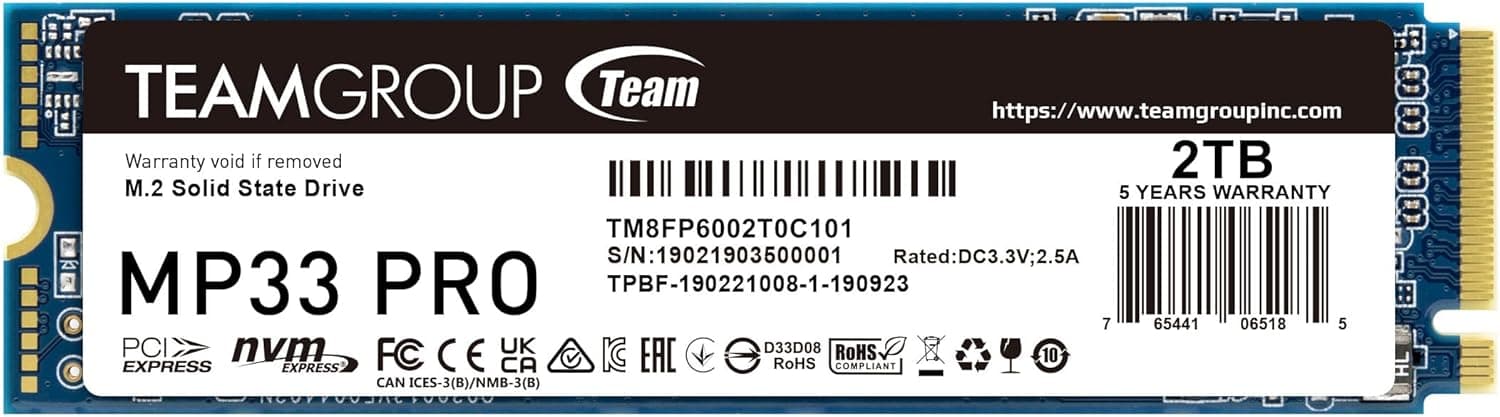 Твердотельный накопитель 2000GB SSD TeamGroup MP33 PRO M.2 NVMe R3500Mb/s W3000MB/s TM8FPD002T0C101
