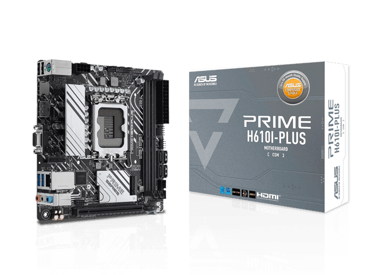 Материнская плата ASUS PRIME H610I-PLUS-CSM, LGA1700 H610 2xDDR5 4xSATA3 1xM2 D-Sub HDMI DP mITX