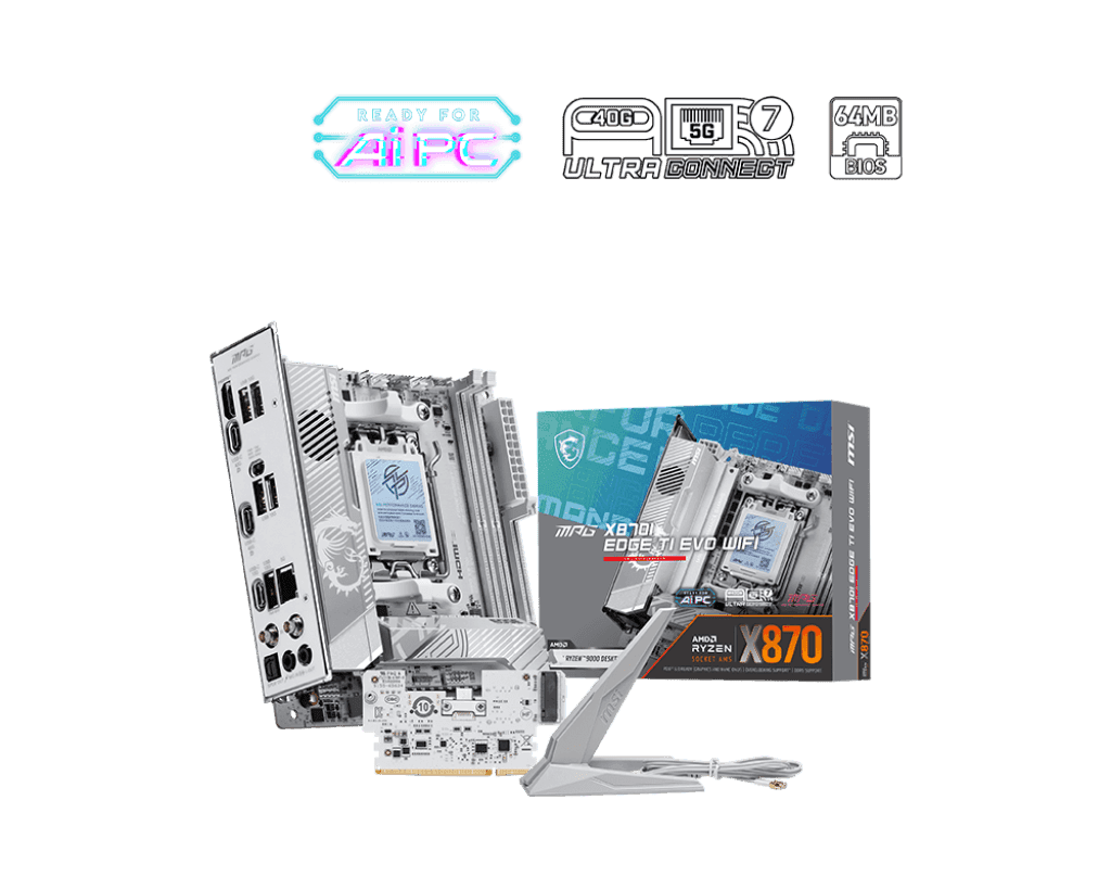 Материнская плата MSI MPG X870I EDGE TI EVO WIFI AM5 2xDDR5 2xSATA3 RAID M.2 HDMI 3xType-C mITX
